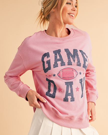 Pink Game Day Sweatshirt – Rugby Style Drop Shoulder Graphic Pullover