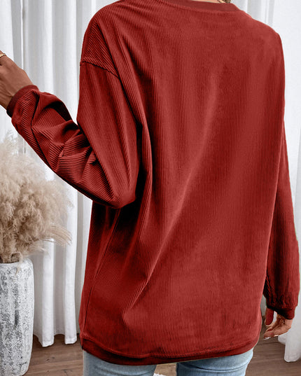 Red Plain Drop Sleeve Rib Knit Oversized Sweatshirt