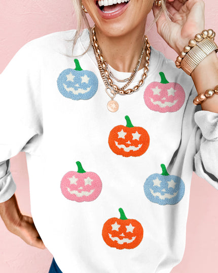 White Cute Halloween Pumpkin Graphic Sweatshirt