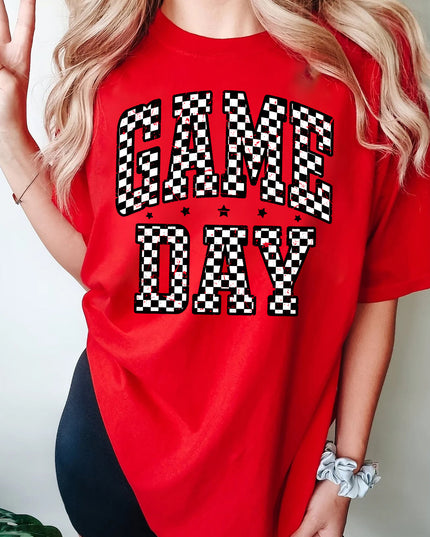 Red Checkered Game Day Graphic T Shirt