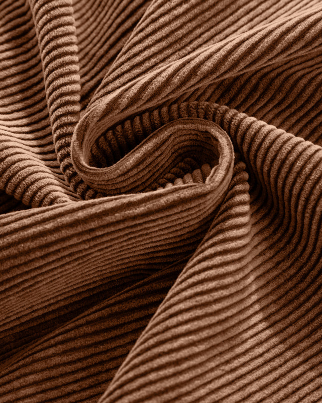 Chestnut Half Zipper Kangaroo Pocket Drawstring Corduroy Hoodie