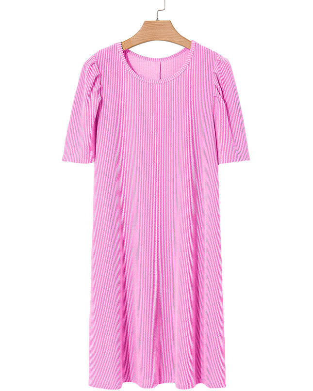 Blossom Corded Crew Neck Puff Sleeve Mini Dress