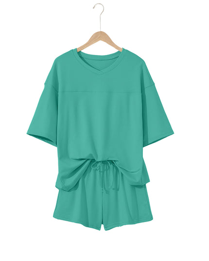 Bonbon Loose V Neck Tee and Drawstring Shorts Set