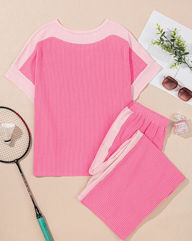 Sachet Pink Colorblock Patchwork Corded Pants Set
