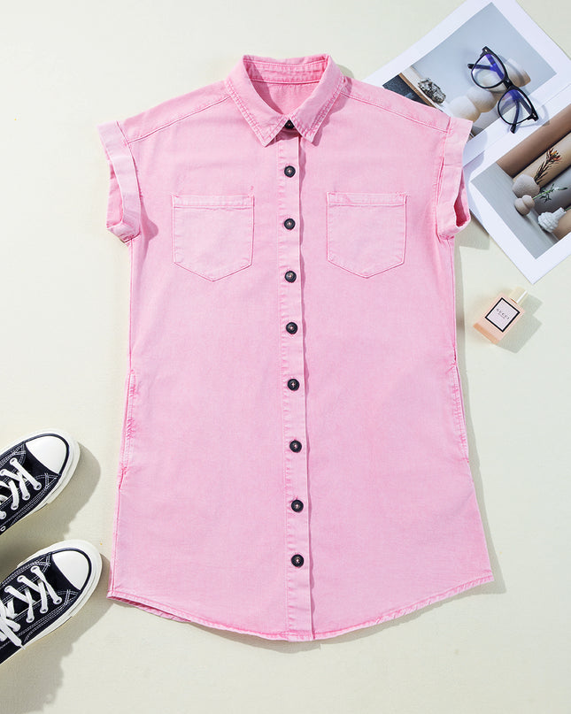 Orchid Petal Double Chest Pocket Denim Shirt Dress