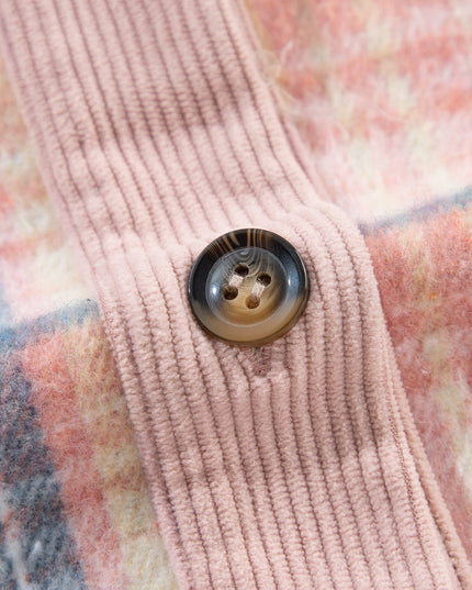 Cinnamon Plaid Corduroy Patchwork Pocket Loose Shacket