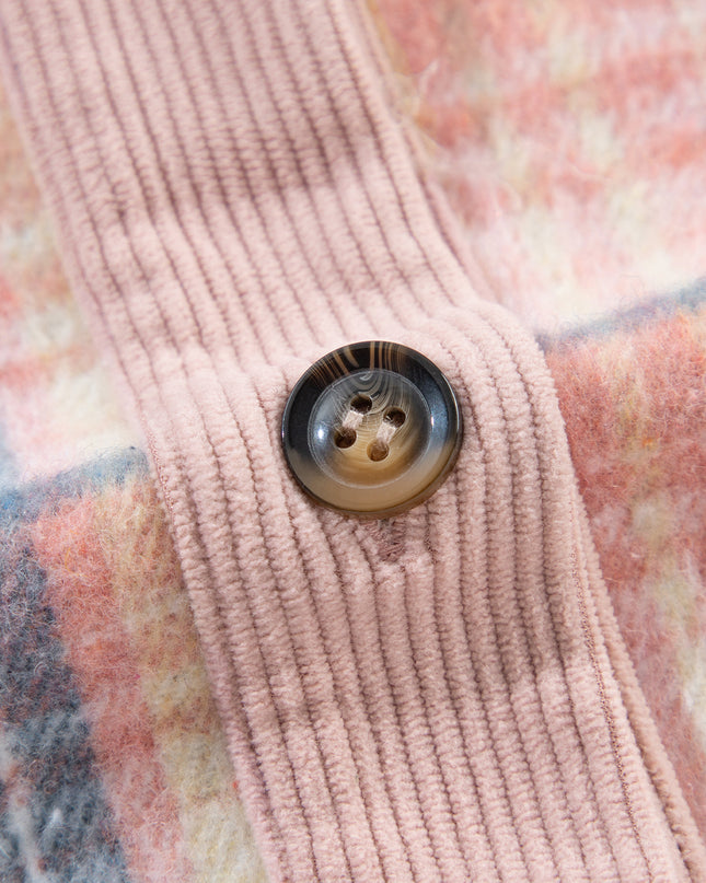 Cinnamon Plaid Corduroy Patchwork Pocket Loose Shacket