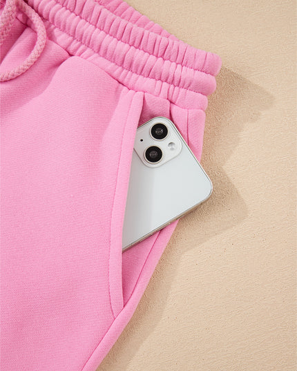 Strawberry Pink Colorblock Pullover and Drawstring Shorts Set
