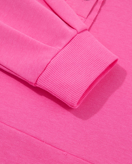 Bright Pink Raw Edge Henley Pullover and Jogger Pants Set