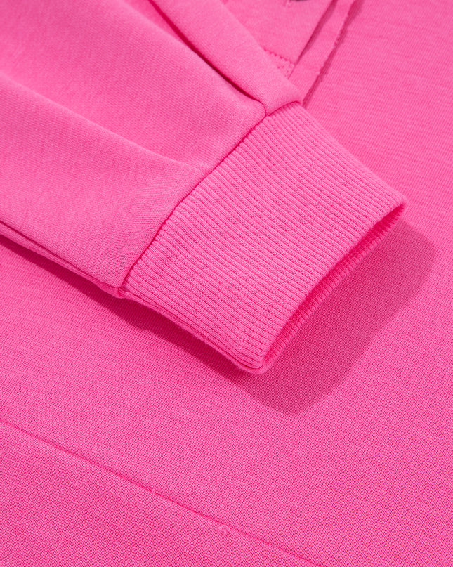 Bright Pink Raw Edge Henley Pullover and Jogger Pants Set
