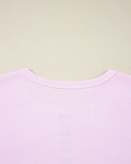 Pink Striped Patchwork Button V Neck Pullover Sweatshirt