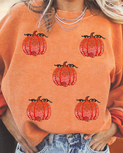 Orange Sequin Pumpkin Patched Twisted Rib Baggy Sweatshirt