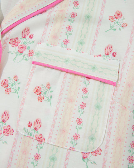 Pink Polka Dot and Bow Print Ruffle Hem Shorts Pajama Set