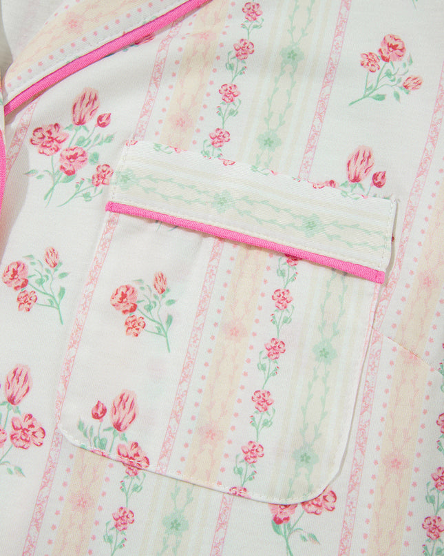 Pink Polka Dot and Bow Print Ruffle Hem Shorts Pajama Set