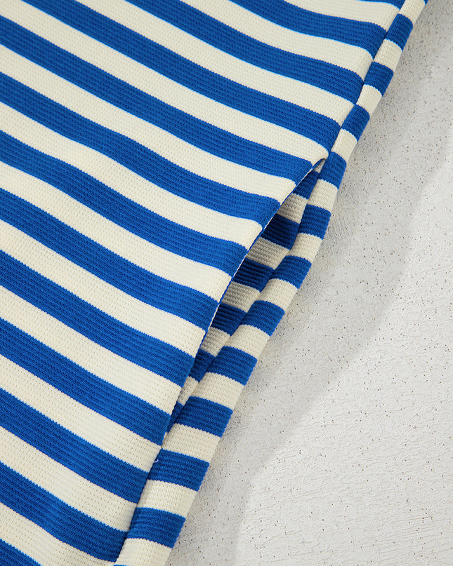 Green Striped Ruffle Short Sleeve Pop of Color Neckline Dress