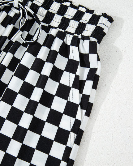 Beige Checkered Print Long Sleeve Loose Fit Pajama Set