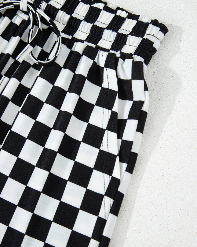 Beige Checkered Print Long Sleeve Loose Fit Pajama Set