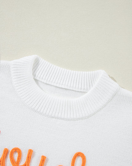 White Touchdown Puff Sleeve Sweater – Game Day Football Graphic Top