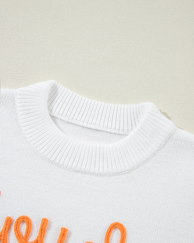 White Touchdown Puff Sleeve Sweater – Game Day Football Graphic Top