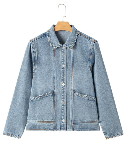 Myosotis Scallop Trim Collar Pocket Button Up Denim Jacket
