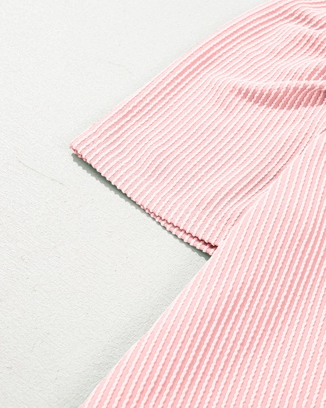 Blossom Corded Crew Neck Puff Sleeve Mini Dress
