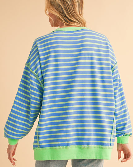 Pink Stripe Contrast Trim High Low Tunic Sweatshirt
