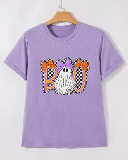 Wisteria Boo Checkered Ghost Crewneck Graphic Tee
