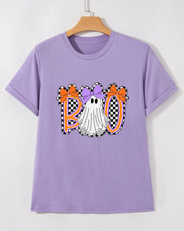 Wisteria Boo Checkered Ghost Crewneck Graphic Tee