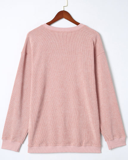 Green Ribbed Round Neck Drop Sleeve Pullover Sweatshirt