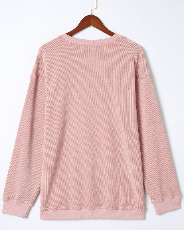 Green Ribbed Round Neck Drop Sleeve Pullover Sweatshirt