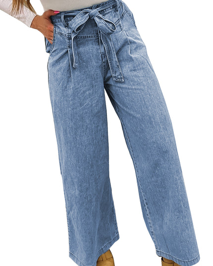 Beau Blue Vintage Washed Knot Belt Wide Leg Jeans