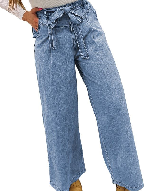 Beau Blue Vintage Washed Knot Belt Wide Leg Jeans