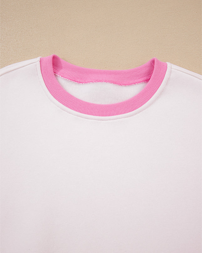 Strawberry Pink Colorblock Pullover and Drawstring Shorts Set