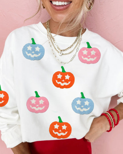 White Cute Halloween Pumpkin Graphic Sweatshirt