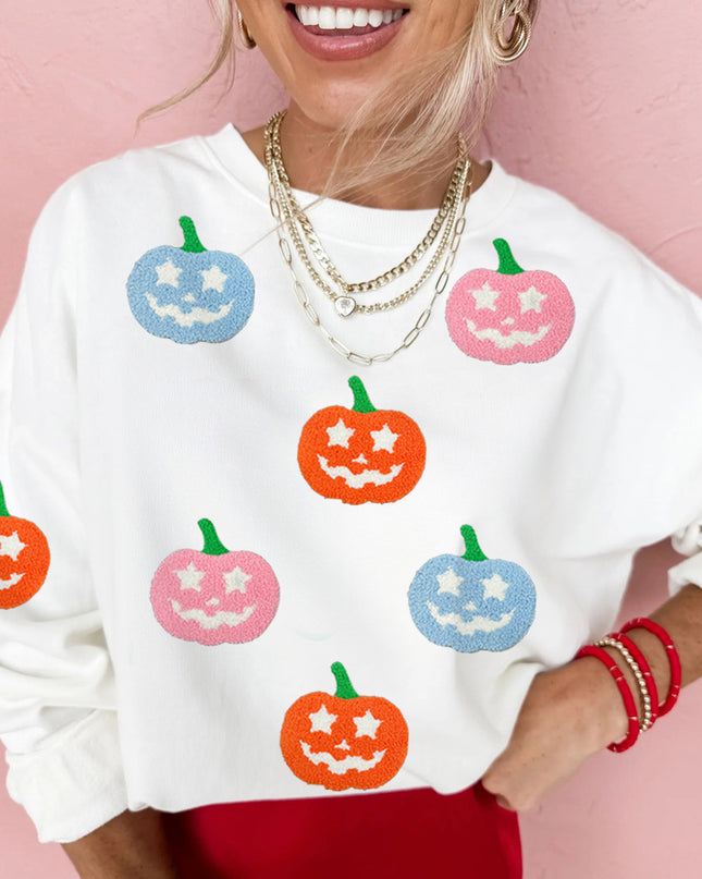 White Cute Halloween Pumpkin Graphic Sweatshirt