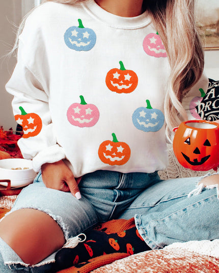 White Cute Halloween Pumpkin Graphic Sweatshirt