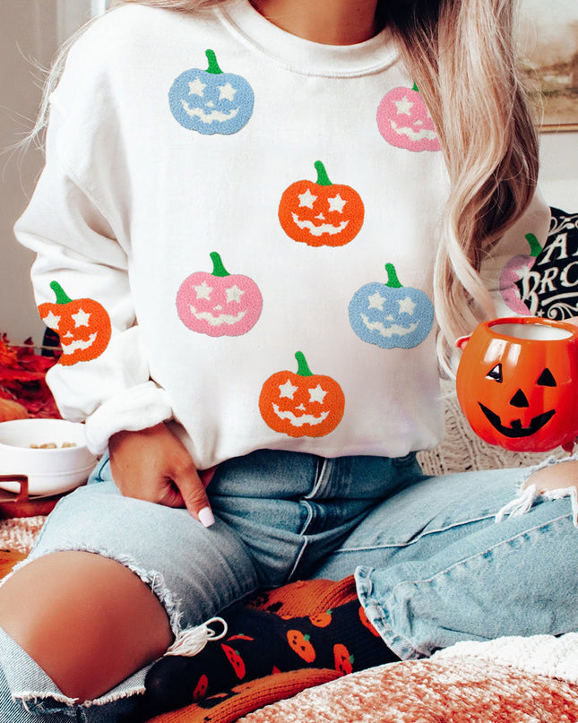 White Cute Halloween Pumpkin Graphic Sweatshirt