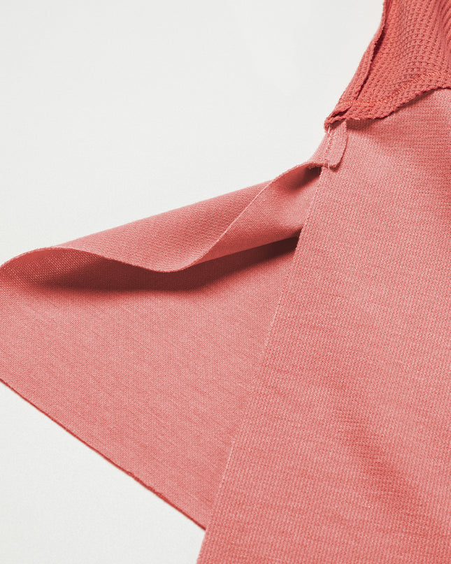 Mineral Red Waffle Knit Patchwork Exposed Seam Long Sleeve Top