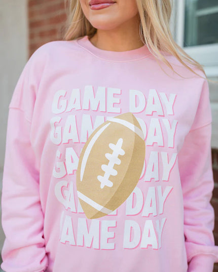 Pink GAME DAY Football Print Casual Sweatshirt