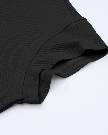 Black Textured Loose Fit T Shirt and Drawstring Pants Set