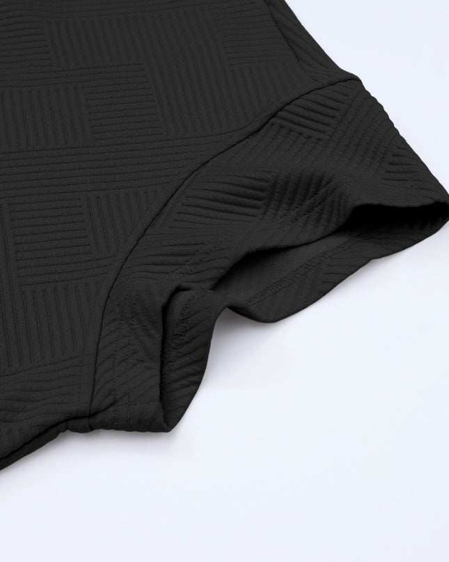 Black Textured Loose Fit T Shirt and Drawstring Pants Set