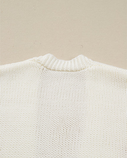 White Pumpkin Print Open Front Drop Shoulder Knit Cardigan