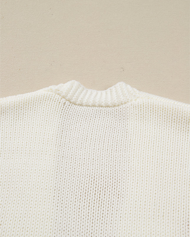 White Pumpkin Print Open Front Drop Shoulder Knit Cardigan