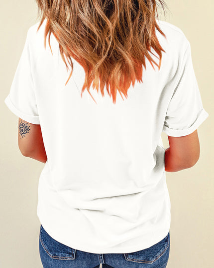 White Sequined Pumpkin Leaves Fall Vibe Graphic T Shirt
