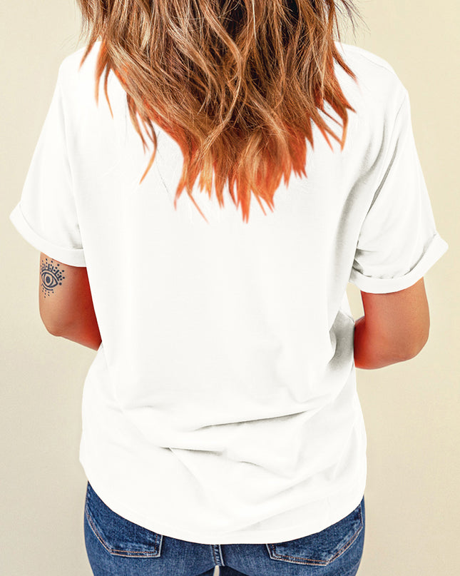 White Sequined Pumpkin Leaves Fall Vibe Graphic T Shirt