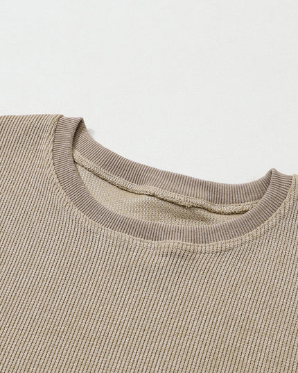 Green Ribbed Round Neck Drop Sleeve Pullover Sweatshirt