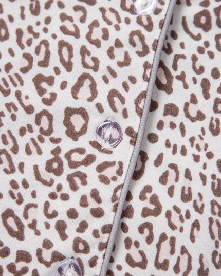 White Allover Leopard Print Long Sleeve and Pants Pajama Set