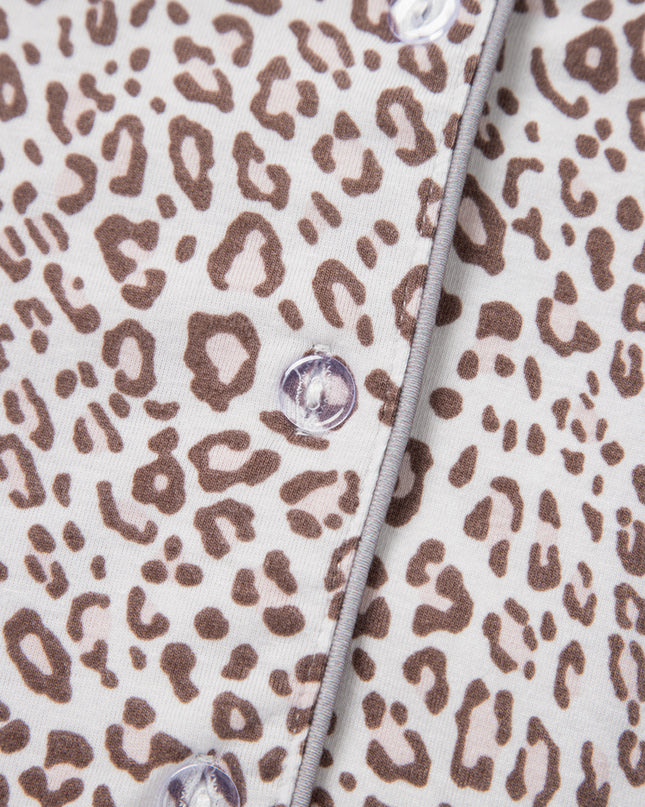 White Allover Leopard Print Long Sleeve and Pants Pajama Set