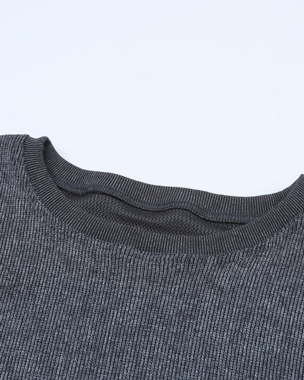 Green Ribbed Round Neck Drop Sleeve Pullover Sweatshirt