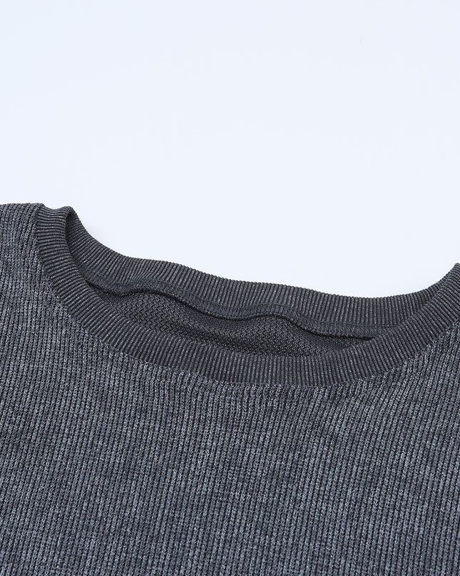 Green Ribbed Round Neck Drop Sleeve Pullover Sweatshirt